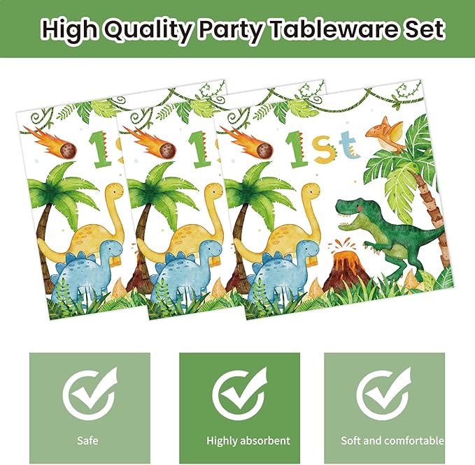 40pcs Watercolor Dinosaur Paper Plates and Napkins Party Supplies, 9 Inch Disposable Dinosaur Birthday Plates and Napkins Tableware Set for Kids Boys Birthday Decorations Serves 20