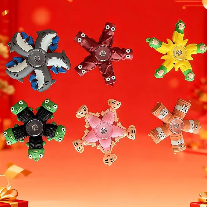 JDF® Fidget Spinners Toys 6 Pack, Sensory Hand Fidget Pack Bulk, 5-in-1 Office Room Figurine Decor, Colorful Mystery Animal Action Figurines Set Birthday Party Kids Adults(6PCs)