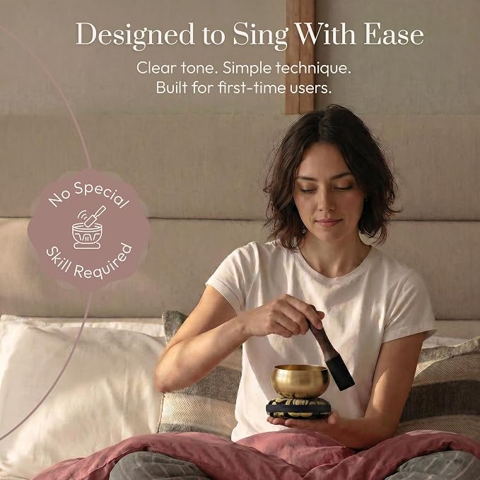 Silent Mind Tibetan Singing Bowl Set – Easy to Play & Beginner Friendly Meditation Bowl with Cushion, Mallet & Case | Stress Relief & Mindfulness | Gift-Ready