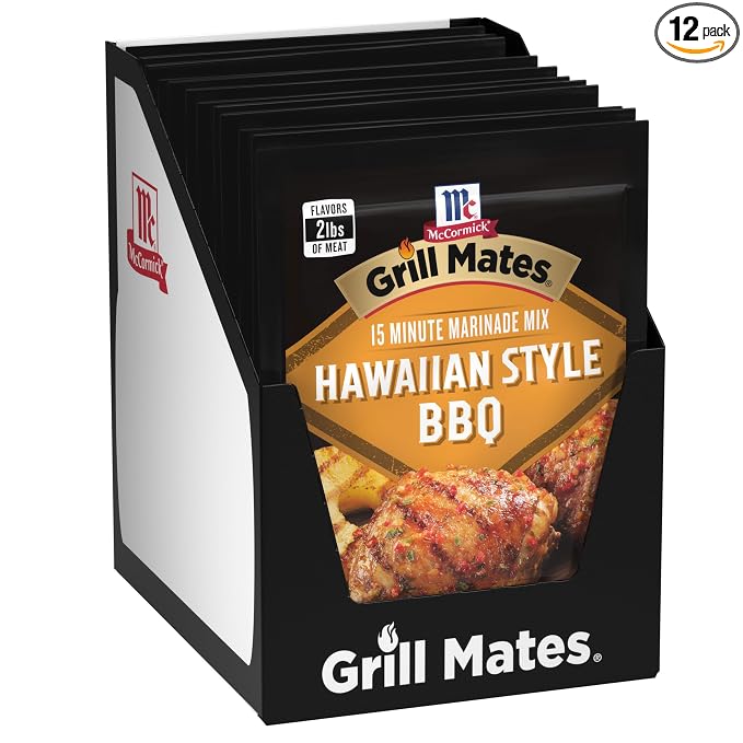 McCormick Grill Mates Marinade Mix, Hawaiian Style BBQ, Tropical Hawaiian-Inspired, 15 Minute Marinade for Chicken, Pork, and Seafood, 1.25 oz (Pack of 12)