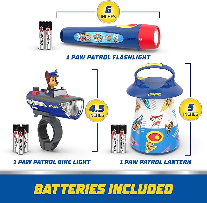 Energizer Paw Patrol Gift Set Flashlight, Lantern, Bike Light Combo Pack Kids Flashlights, Safe Flashlights for Kids, Paw Patrol Toys for Boys & Girls