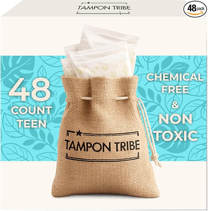 Tampon Tribe Organic Cotton Pads for Teens | 48 Absorbent Period Pads with Wings | 100% Organic Cotton, Hypoallergenic, Metal and Chemical-Free with Anti-Leak Edges | 48 Count - Teens