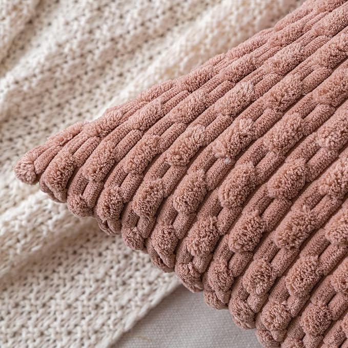 MIULEE Euro Sham Decorative Throw Pillow Covers 24x24 Blush Pink Corduroy | Textured Striped Pack of 2 Striped Pillow Covers Modern Farmhouse Home Decor for Couch Bed Sofa Living Room