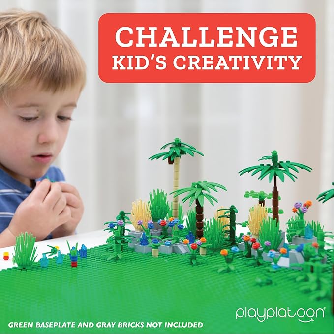 Play Platoon 404 Piece Jungle Building Bricks Kit- Botanical Forest Building Block Compatible with Major Brand Accessories Set with Plants, Trees, Bushes, Trees, Flowers. Forest Scenery