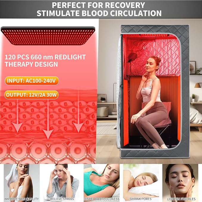Full Size Portable Personal Infrared Sauna for Home, Personal Home Spa Tent with Remote Control, Heating Foot Pad, Foldable Reinforced Chair （Grey, L33.8 x W 33.8" x H 66.5"