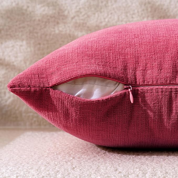 MIULEE Hot Pink Red Chenille Couch Throw Pillow Covers, 18x18 | Set of 2, Soft Farmhouse Modern Home Decor, Decorative Pillowcases for Sofa Living Room Bed