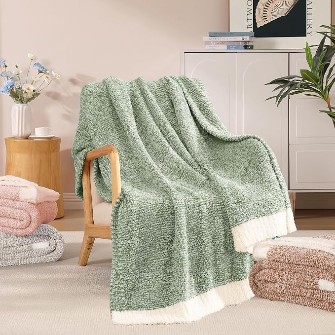 Soft Throw Blanket for Couch-Cozy Reversible Knitted Blankets | Lightweight Warm Fluffy Decor for Women, Mom, Her & Girls, Sofa, Chair, Bed, 50x60in, Cationic Dyeing Green