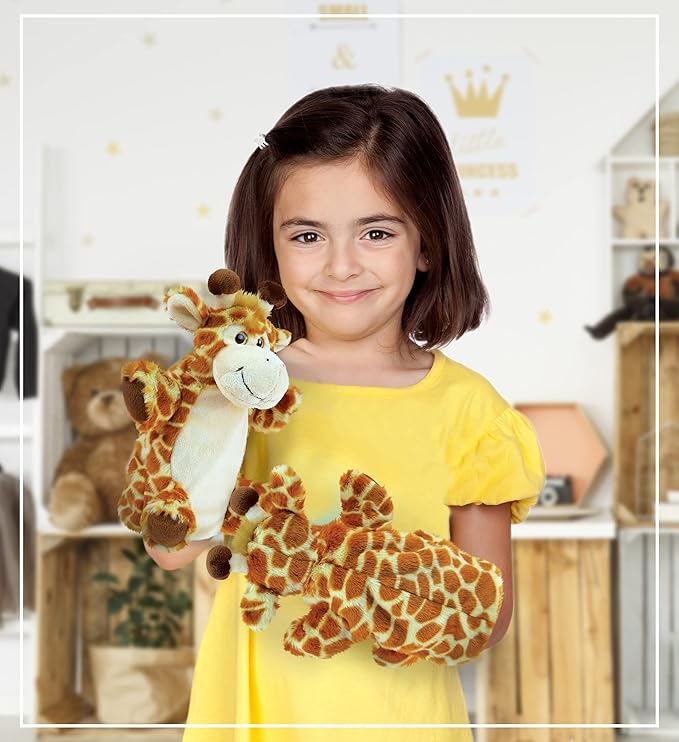 DolliBu Giraffe Plush Hand Puppet For Kids - Soft Plush Stuffed Animal Hand Puppet Toy for Puppet Show Games & Puppet Theaters for Kids, Adult Cute Puppets Educational Toy to Teach Children & Toddlers