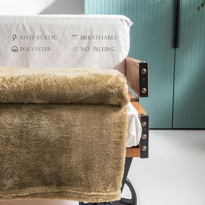 Exclusivo Mezcla Fuzzy Large Fleece Throw Blanket for Couch, Brown | 50x70 Inches, Super Soft and Cozy Throw, Plush Fluffy Blanket for Sofa, Bed, Bedroom, Home Decor, All Season