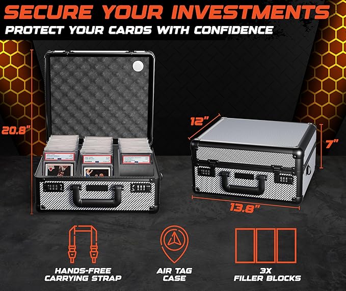 Graded Card Storage Box - Lockable PSA Slab Case for Graded Cards, Baseball and Sports Card Case, Baseball Storage Box Holds 120 Slabs or 480 Toploaders Fits BGS SGC, Fits Popular Trading Cards