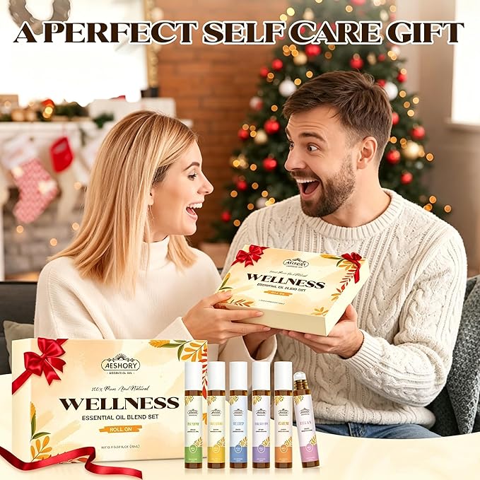 Essential Oils Roll On Set,Gifts for Women & Men (Calm, Relax, Breathe, Focus on, Sleep, Renew), Natural Aromatherapy Oil Blend Kit with Roller Ball for Massage, Body Skin Care, Relaxation Gift