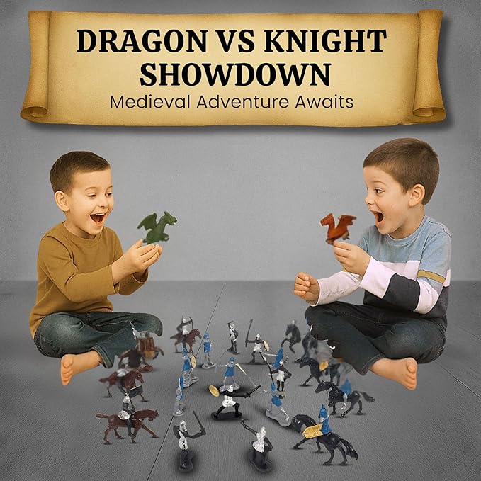 Liberty Imports Medieval Knights and Dragons Figures Playset – 42 Plastic Fantasy Soldier Figurines and Accessories Toys for Toddlers, Kids Imaginary Play Battles