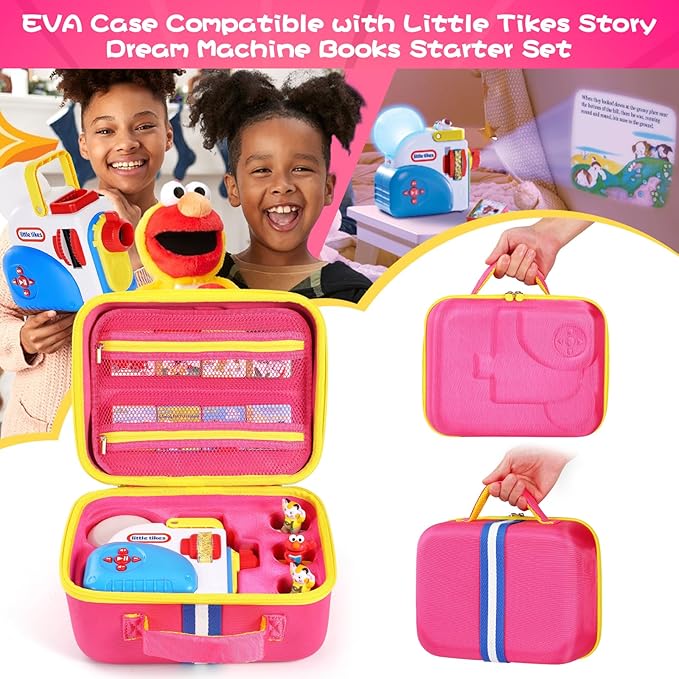 Hard Travel Case Compatible with Little Tikes for Story Dream Machine Books Starter Set, Protective Storage Case Container for Storytime Audio Play Real for Littles Character Collection (Pink, Small)