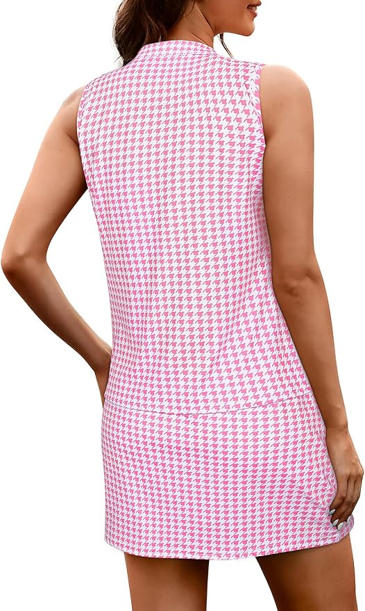Koscacy Women's Tennis Skort Set Zip Up Tank Top 2 Piece Summer Outfit