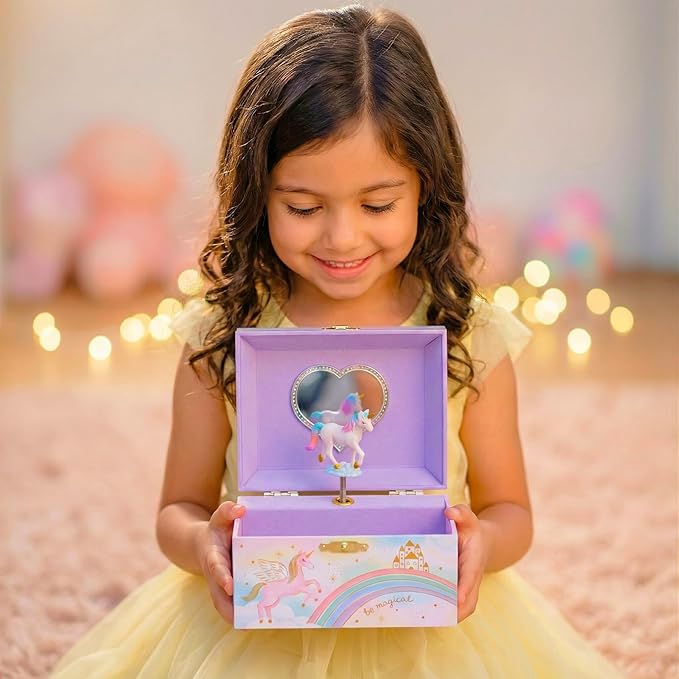 Giggle & Honey Musical Jewelry Box for Girls - Kids Jewelry Box, Unicorn Toys for Girls 4-6, Unicorn Gifts, 6 x 4.7 x 3.5 in