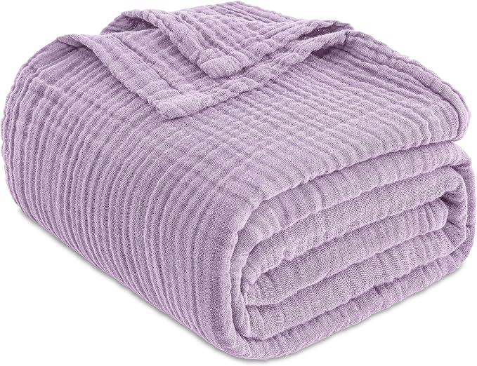 EMME Muslin Blankets for Adults Throw Blanket for Couch Breathable Gauze Soft Lightweight Airy Lavender Throw XL 50" x 71"