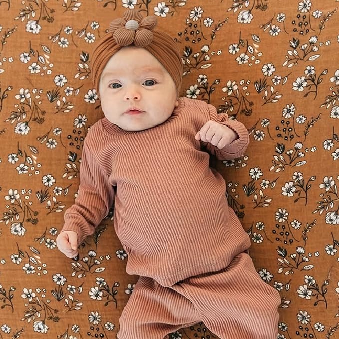 CÉLLOT Baby Flower Headbands Baby Girls Nylon Headbands Baby Essentials Stretchy Hairbands Handmade Hair Accessories for Newborn Infant Toddlers Kids (Pink,Brown,Beige)