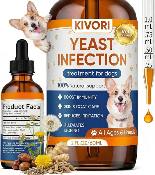 Yeast Infection Treatment for Dogs - Dog Ear, Paw & Skin Itch Relief, Improves Coat & Skin, Inflammation Relief - All Breeds & Sizes - 2 fl oz (60ml) (1)