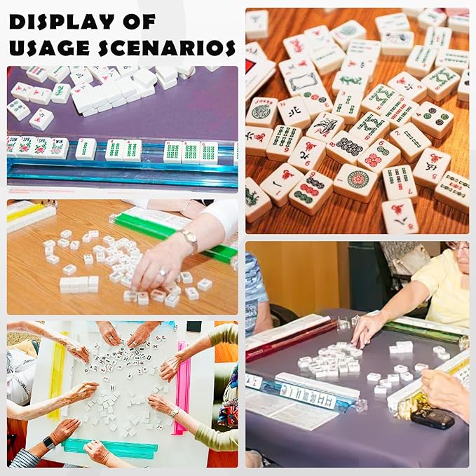 New American Mahjong Game Set, 166 Premium White Tiles with Portable Metal Dices, 4 All-in-One Racks with Pushers, Mah-Jong Games Sets, Ma Jong Tile Game (Red)