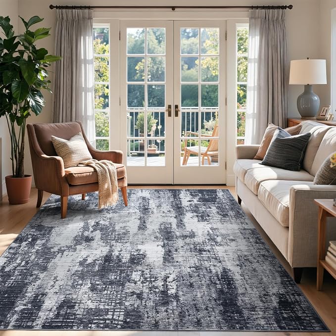 8x10 Ft Large Area Rugs for Living Room, Soft Non-Slip Washable Rugs Modern Abstract Pattern Carpet for Bedroom Indoor Floor Nursery Home Decor (Grey)