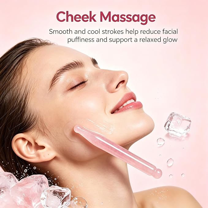 Crystal Gua Sha Facial Acupressure Pen, Natural Rose Quartz Acupressure Tool, Deep Tissue Trigger Point Reflexology Massager for Face & Body Relaxation, Relief Muscle Soreness, Tension & Stiffness