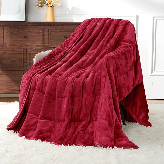 Uttermara Blankets for Adults Queen Size, 20lbs 60x80 inches Blanket with Soft Warm Plush Sherpa Fleece, Washable Thick Throw, Red