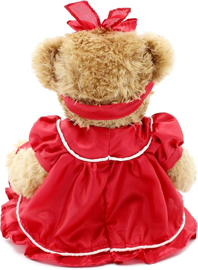 Oitscute Small Baby Teddy Bear with Cloth Cute Stuffed Animal Soft Plush Toy 10" (Red lace Dress)