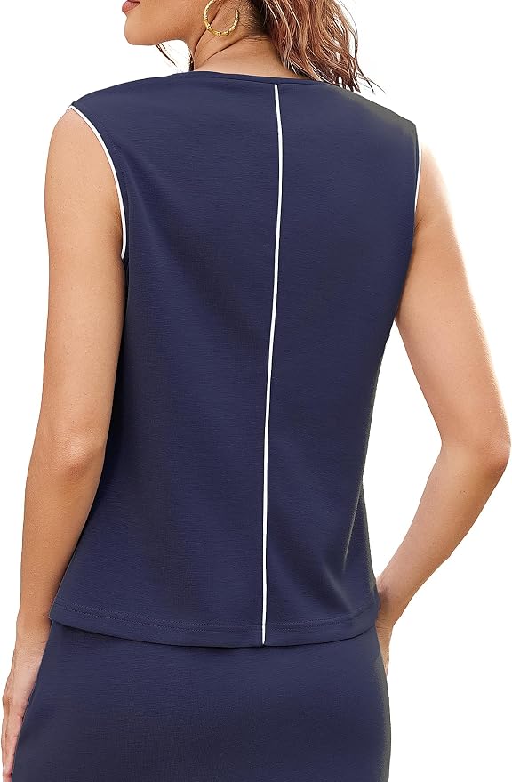Womens 2 Piece Skirt Sets Summer Sleeveless Travel Outfit | Color Block Tennis Skort Sets, Built-In Shorts with Pockets, Aiportl Vacation Athletic Matching Sets