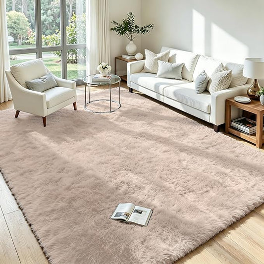 5x8 Area Rug for Living Room, Ultra Soft Fluffy Beige Rugs for Bedroom, Non Slip Large Shag Carpet, Fuzzy Plush Nursery Rug, Thick Washable Indoor Floor Carpets for Kids Office Dorm Home Decor
