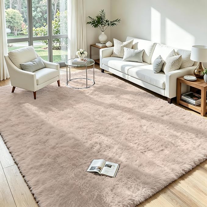 5x7 Area Rug for Living Room, Ultra Soft Fluffy Beige Rugs for Bedroom, Non Slip Large Shag Carpet, Fuzzy Plush Nursery Rug, Thick Washable Indoor Floor Carpets for Kids Office Dorm Home Decor