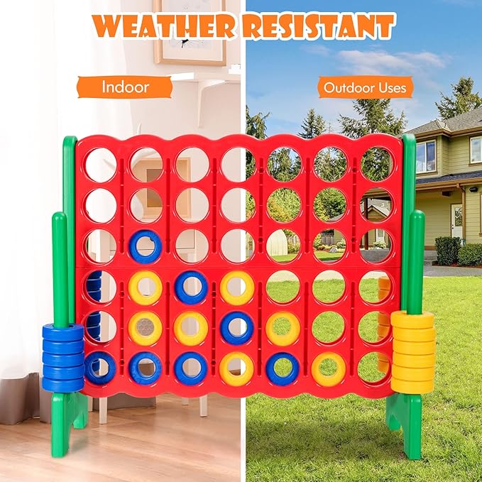 KOTEK Giant 4-in-a-Row Game Set, 3.5 Feet Tall Jumbo 4-to-Score Family Fun Game with Quick-Release Sliders & 42 Large Rings, Oversized Connect Plastic Yard Game Outdoor for Kids & Adults (Green+Red)