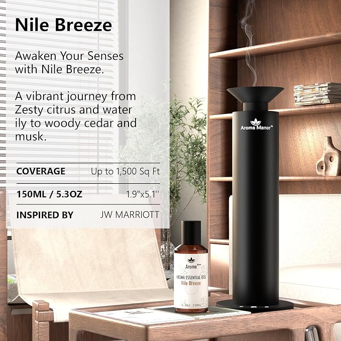 Aroma Essential Oil Blend - Nile Breeze - Hotel Fragrance Oil for Aromatherapy Diffuser Machine, Citrus Jasmine & Cedarwood, Elevate Large Room with Air Fresheners - 5.3fl oz