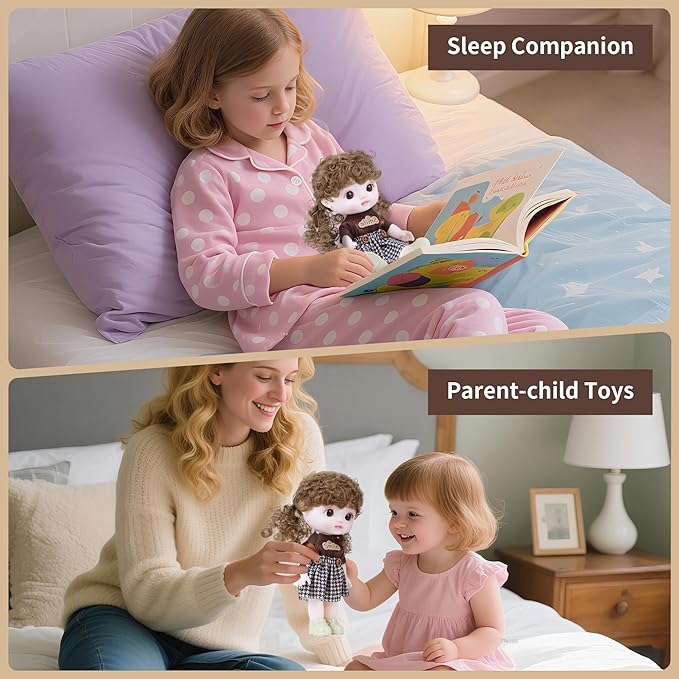 Kawaii Vinyl Dolls, Fashion Dolls Plush Toys for Girls with Strap Dress Double Ponytail Vinyl Face, Lovely Jointed Doll Fashional Stuffed Animals Gift for Birthday Christmas Collectible Toys 8.6 Inch