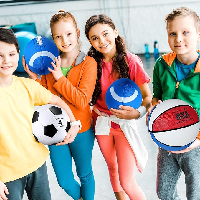 Libima 3 Pcs Sports Ball Set for Kids Teens Include Official Size 5 Basketball 4 Soccer 6 Football with Pump and Carry Bag Training Practice Sport Gift for Kids Teens Back to School