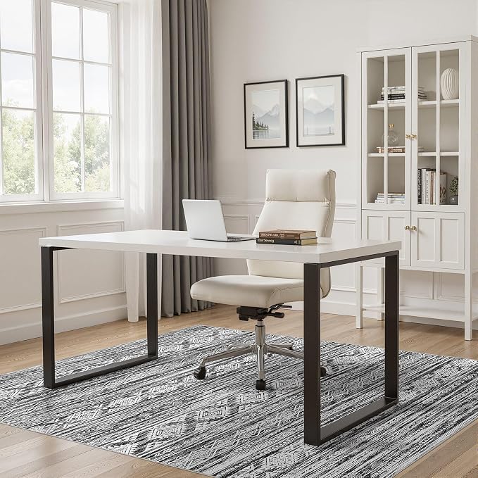 Nakagishi Boho 5x7 Area Rug Living Room Rugs Machine Washable Black White | Soft, Pet & Kid Friendly, Carpet for Living Room/Bedroom/Office/Kitchen/Nursery, Daily Home Decor Stain Resistant Moroccan