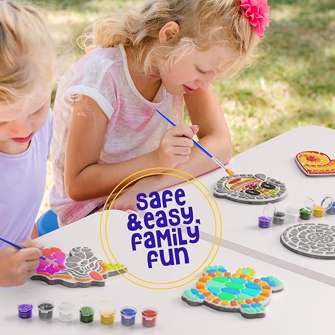 Dan&Darci Stepping Stones Painting Kit for Kids - Outdoor Crafts - Paint 5 Garden Stone - Unicorn Craft Kits for Boys, Girls Ages 6-12 - Gifts for Boy, Girl Age 6, 7, 8, 9, 10 + Year Old - Summer Gift
