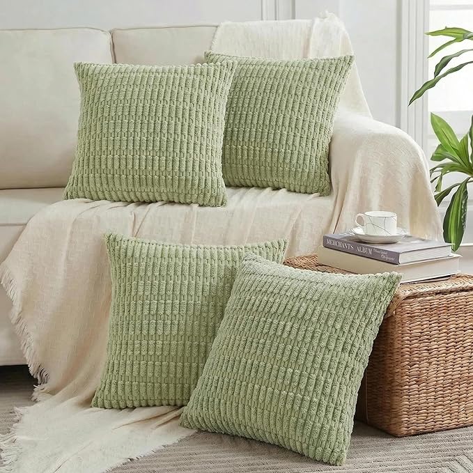Fancy Homi 4 Packs Decorative Throw Pillow Covers for Living Room Couch Bed, Modern Farmhouse Boho Home Décor Accent Cushion Case, 20" x 20", Sage Green