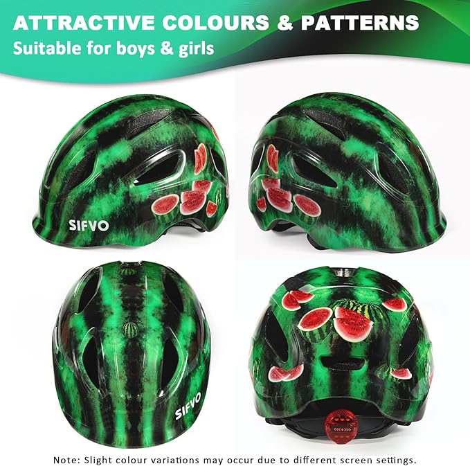 Kids Bike Helmet with LED Light, SIFVO Youth Toddler Boys Girls Helmets,2 Size Adjustable for Ages 3-5-10,Multi-Sport for Bicycle, Scooter, Skateboard,46-55cm
