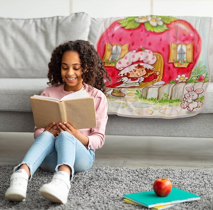 Jay Franco Kids Plush Throw Blanket – Soft & Comfy Throw for Couch or Bed – Cozy Home Décor for Living Room & Bedroom, Multi - Strawberry Shortcake, 40x50 - Travel Blanket