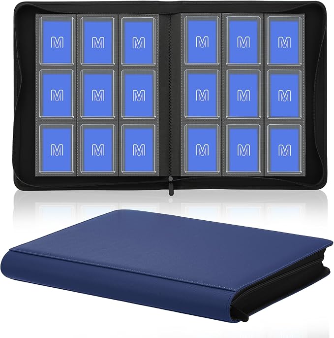 Toploader Binder,Trading Card Binder Storage Hold up 288 Cards 9-Pocket Top Loader Binder with Sleeves for 3"x4" Rigid Toploaders Hard Cases (9Navy Blue)