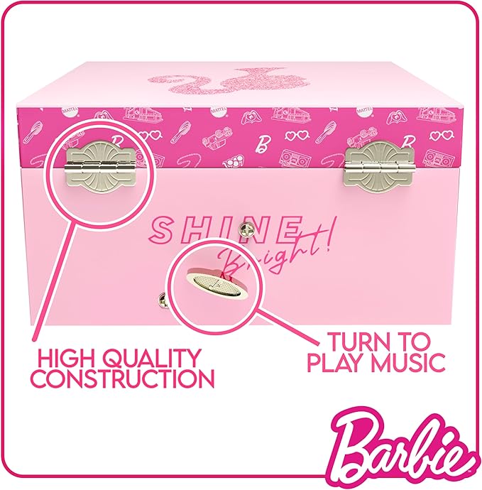 Barbie Storage Organizer for Accessories - Musical Jewelry Box with Spinning Figurine, Barbie Toys for Girls Ages 3-5 - 6 x 4.7 x 3.5 in