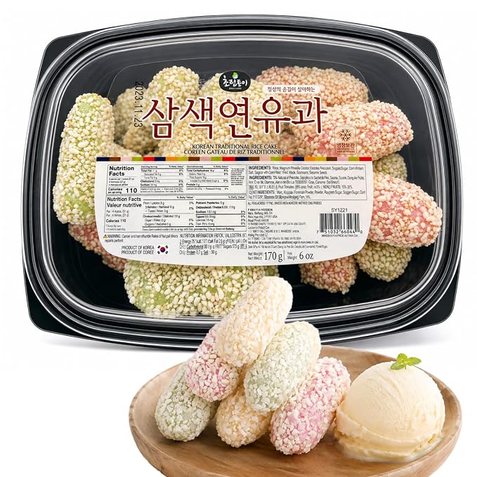 Korean Food Rice Puffs Yugwa, Crispy Sticky Rice Treats, Sweet Bites, 170g | Light and crispy traditional yugwa made from sticky rice, perfect as a sweet Korean dessert snack