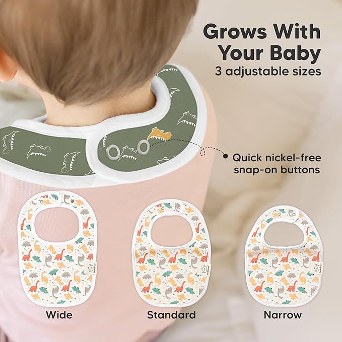 KeaBabies 8-Pack Organic Baby Bibs for Drooling and Teething - Soft Cotton Bibs for Baby Girl, Boy, Extra Absorbent, Easy to Clean & Put On for Toddler, Newborn, Infant 0-24 Months (Mesozoic)