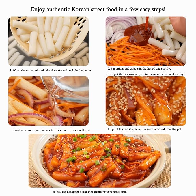 Korean Style Fried Rice Cake,Sweet Spicy Topokki,Instant Tteokbokki,Chewy,With a Sauce Pouch,Quick & Easy to Prepare(2 Bags,540g)