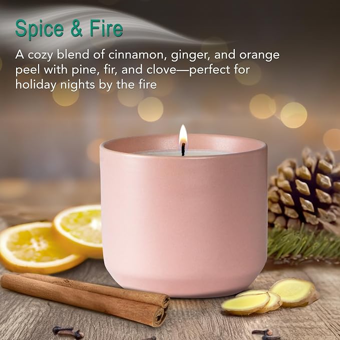 Hyggelight - The Growing Candle, Spice & Fire Scented, 8oz Ceramic Pot, Aromatherapy Candles for Home, 100% Soy, Adelyn