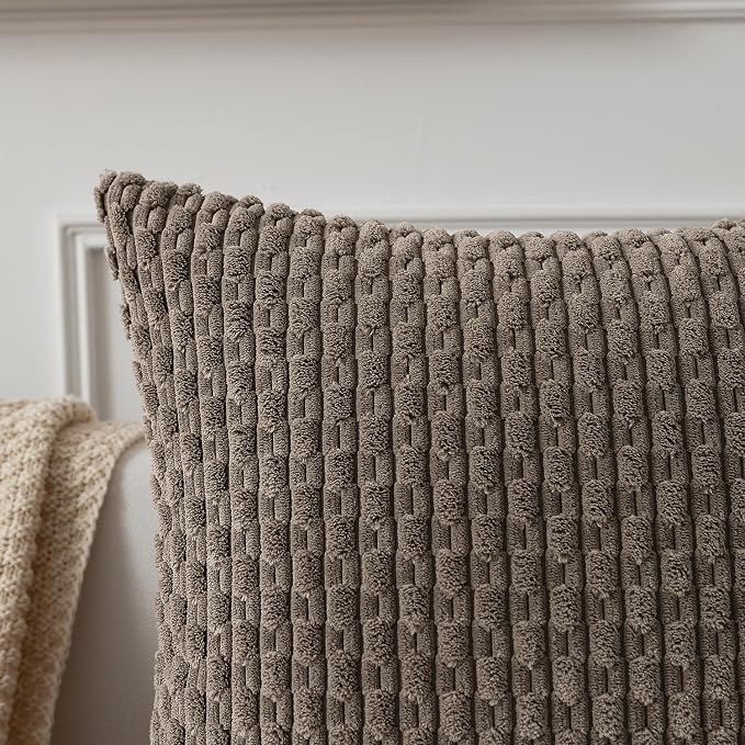 Kevin Textile Soft Corduroy 12"x20" Lumbar Pillow Cover 1 Pack, Light Brown | Boho Stripe Plush Corduroy Decorative Oblong Cushion Cover Modern Farmhouse Home Decor for Sofa Couch Bed Chair