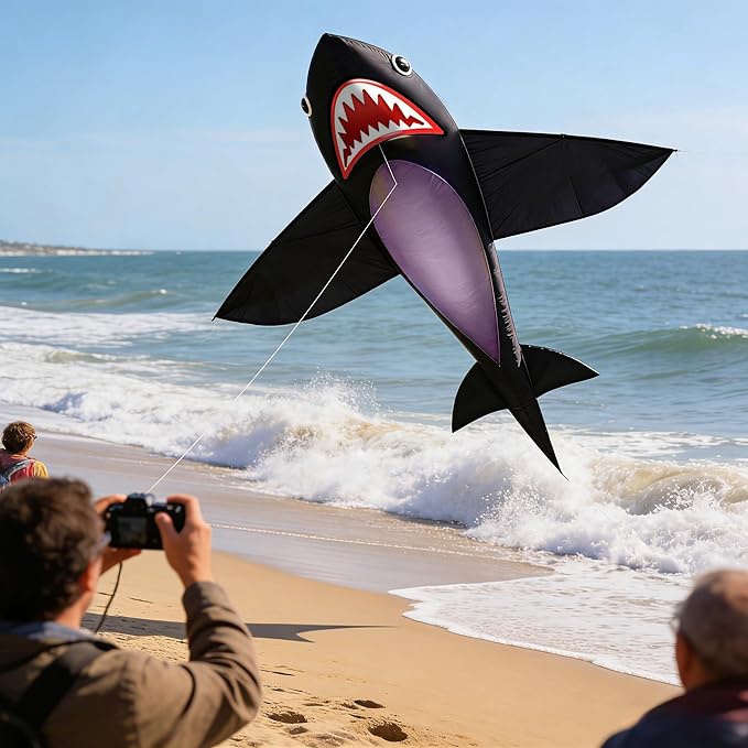 HENGDA KITE for Kids Lifelike Black Shark Kite Single Line Kite Flying for Children Kids Outdoor Toys Beach Park Playing