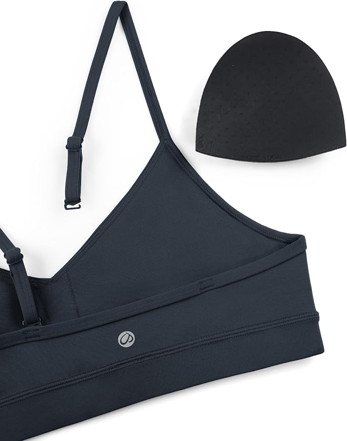 CRZ YOGA Butterluxe V-Neck Sports Bras for Women - Adjustable Thin Straps Padded Yoga Top Basic Wireless Camisole