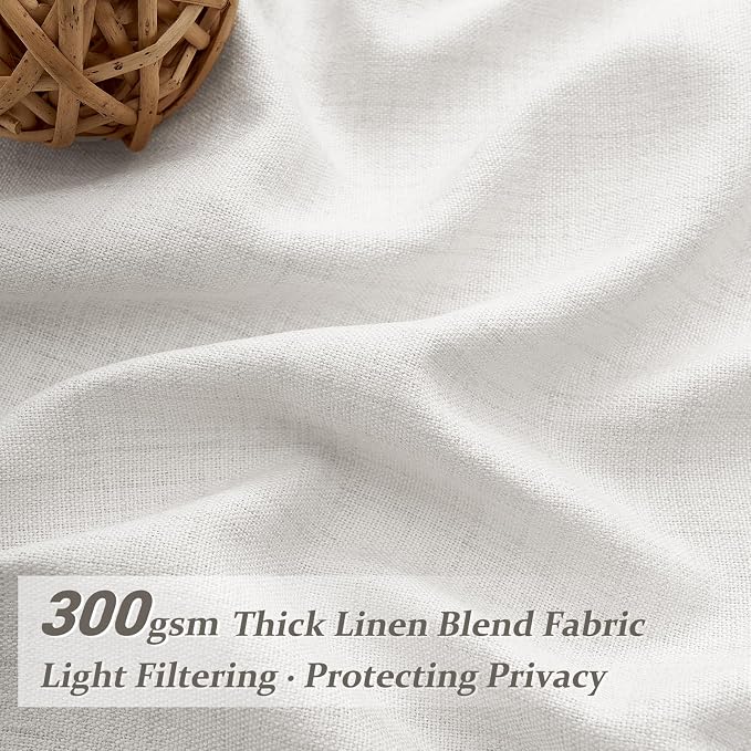 PleatedDrapes Beige White Sheer Linen Curtains 96 Inches Long for Bedroom, Neutral Modern Window Pinch Pleat Living Room Curtain for Sliding Glass Doors Light Filtering with Hooks 40" x 96"x 2Panels