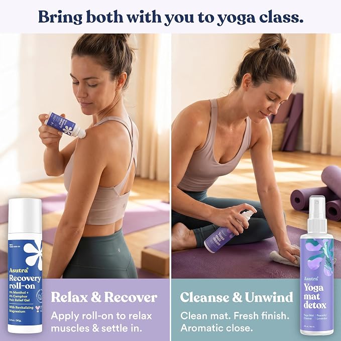 ASUTRA Yoga Mat Cleaner Spray (Uplifting Eucalyptus), 4 fl oz - No Slippery Residue, Organic Essential Oils, Deep-Cleansing for Fitness Gear & Gym Equipment, Microfiber Towel Included
